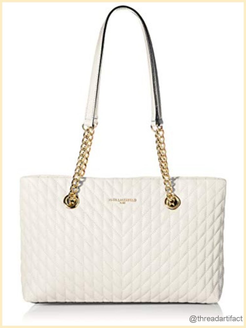 Quilted Leather Chain Strap Medium Tote Bag with Zipper Closure